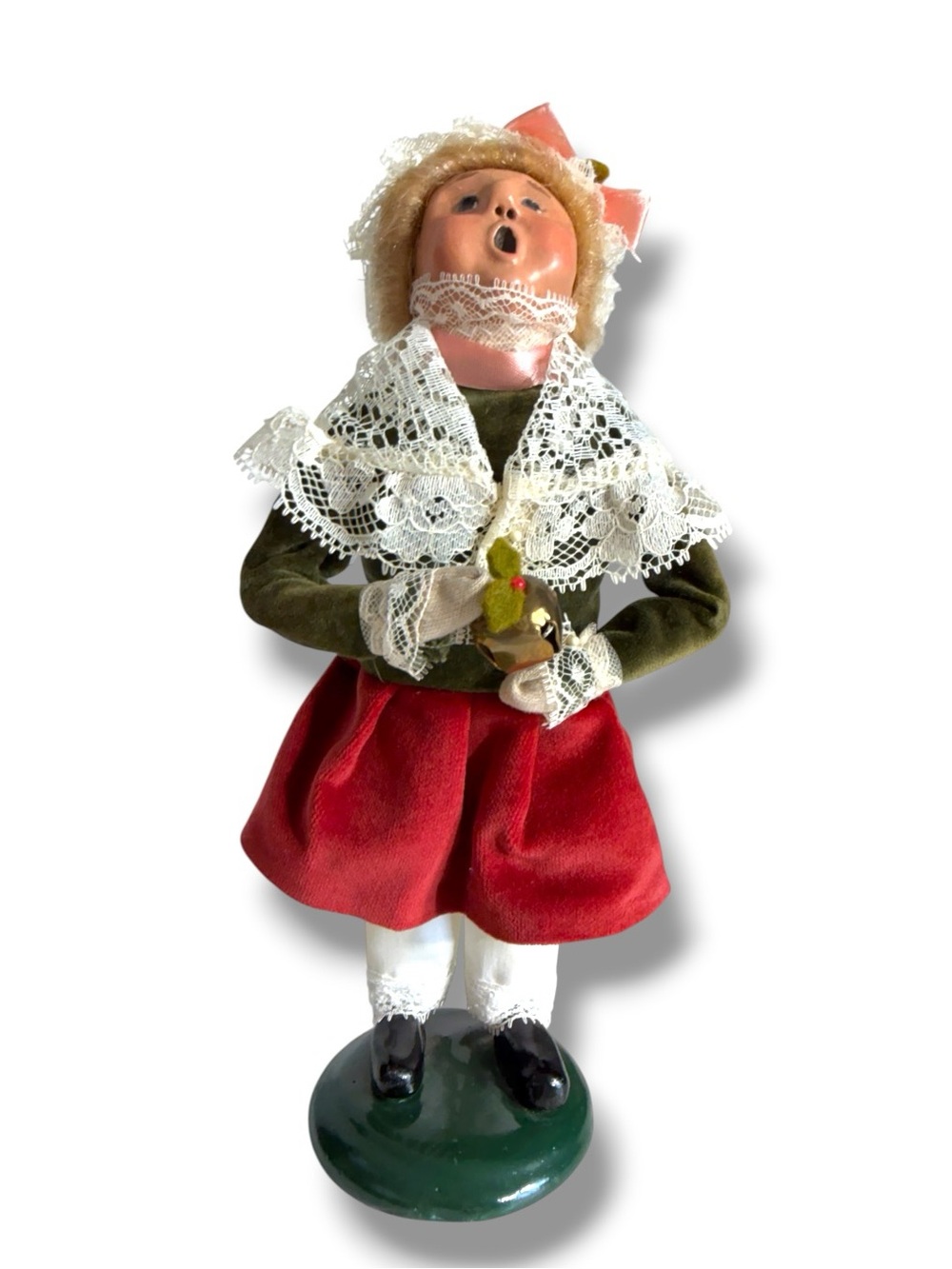 Vintage 1988 Byers Choice Caroler Girl W/ Brass Bell & Holly Figurine